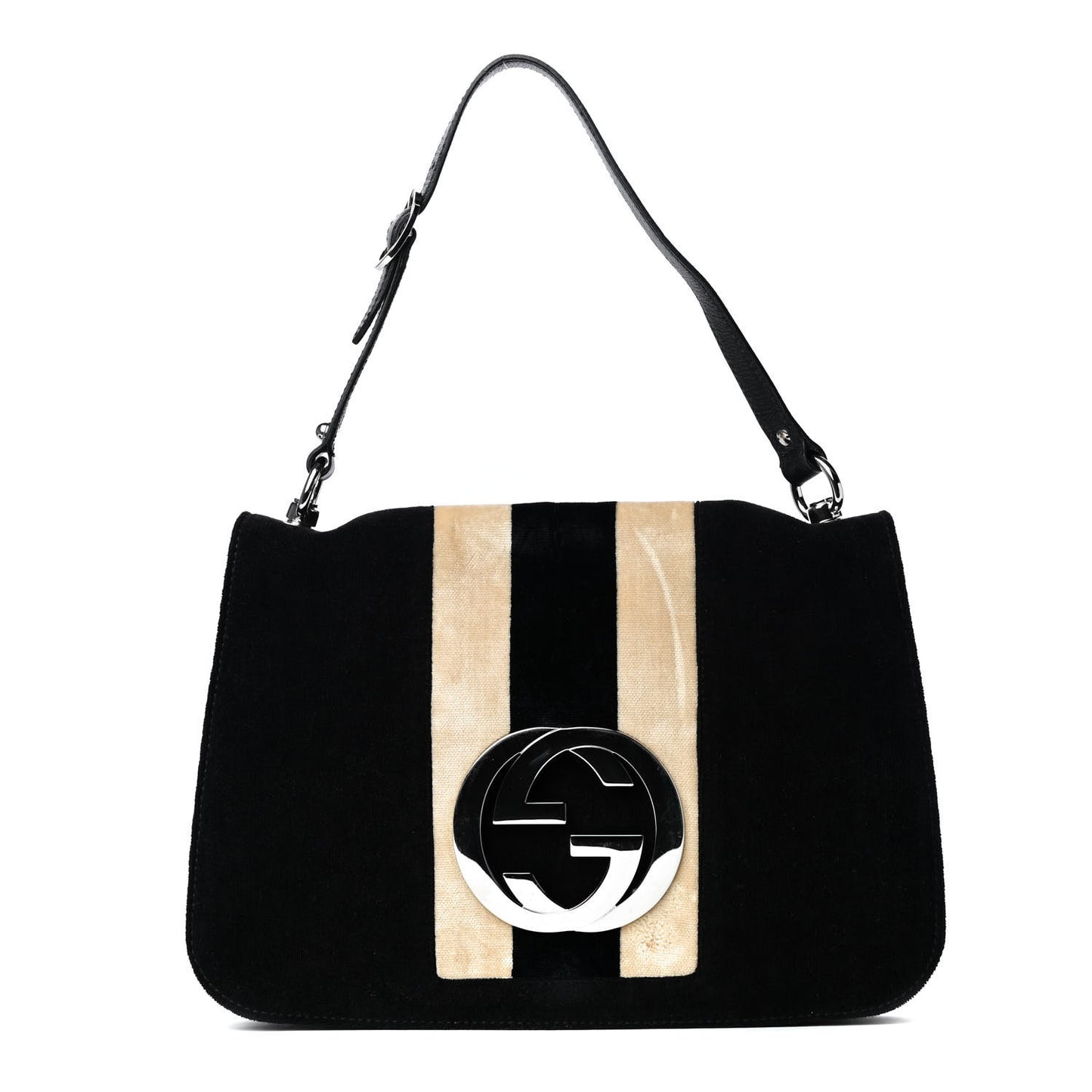 Velvet Web Blondie Medium Shoulder Flap Bag Black White