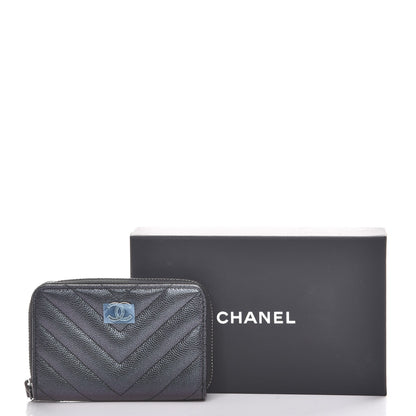Chanel Iridescent Caviar Chevron Quilted Zip Around Coin Purse Black 8 of 8