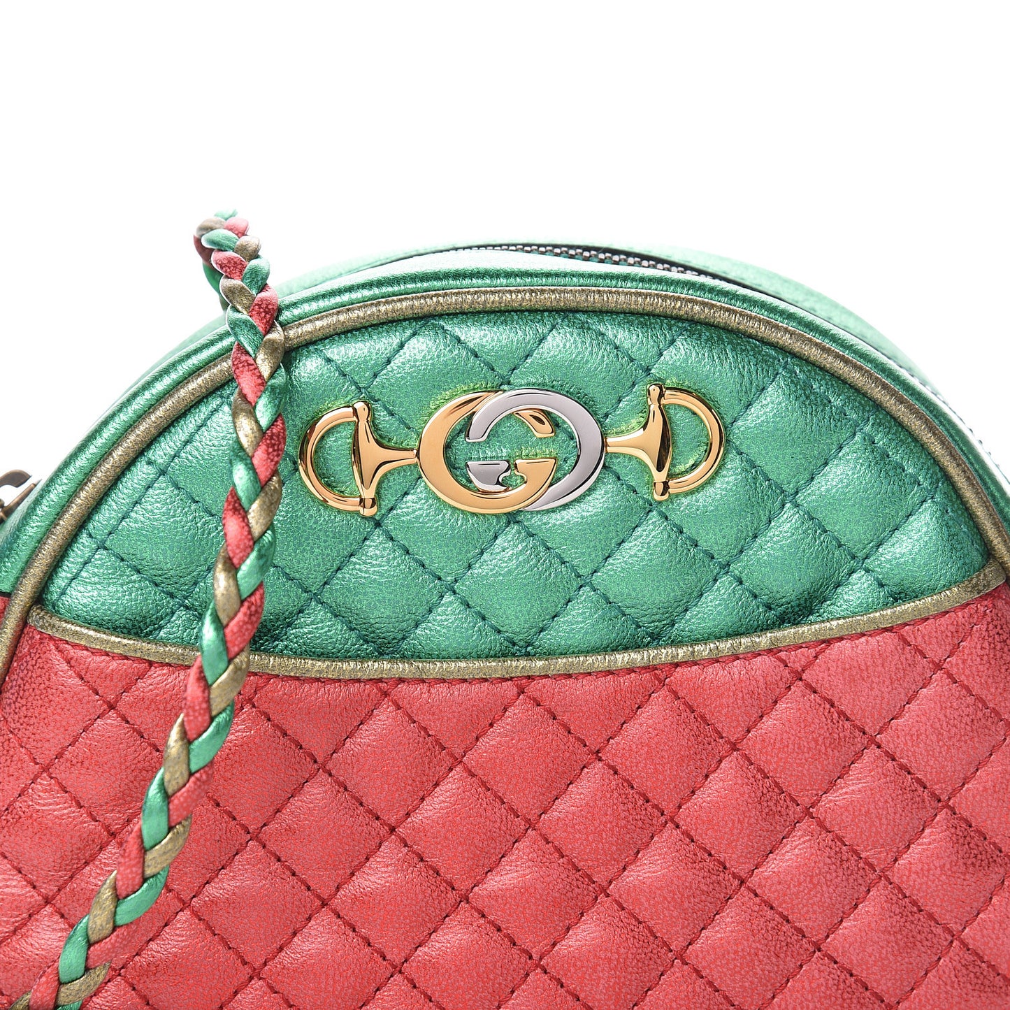 Laminated Nappa Trapuntata Mini Zumi Dome Shoulder Bag Rosso Jasmine Green Rame
