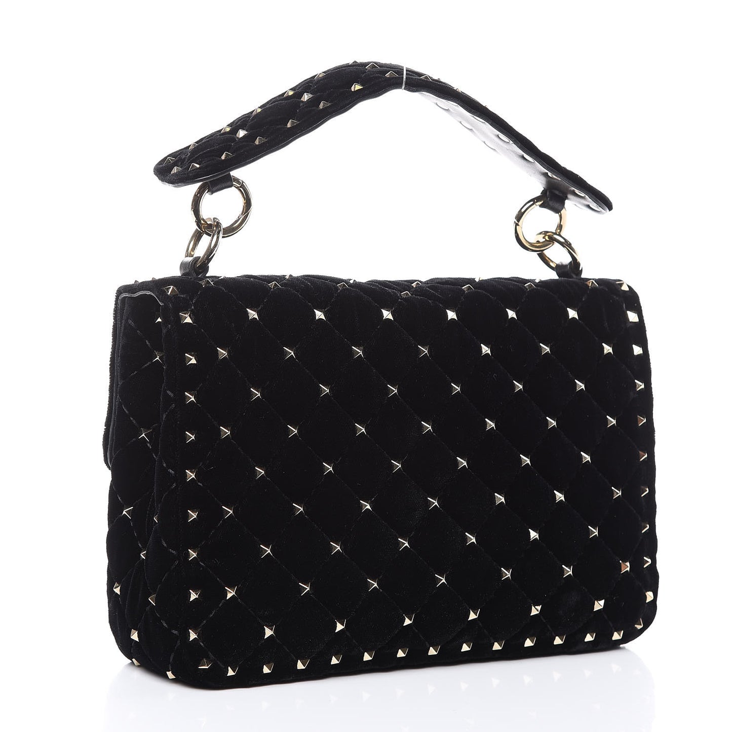 Velvet Medium Rockstud Spike Shoulder Bag Black