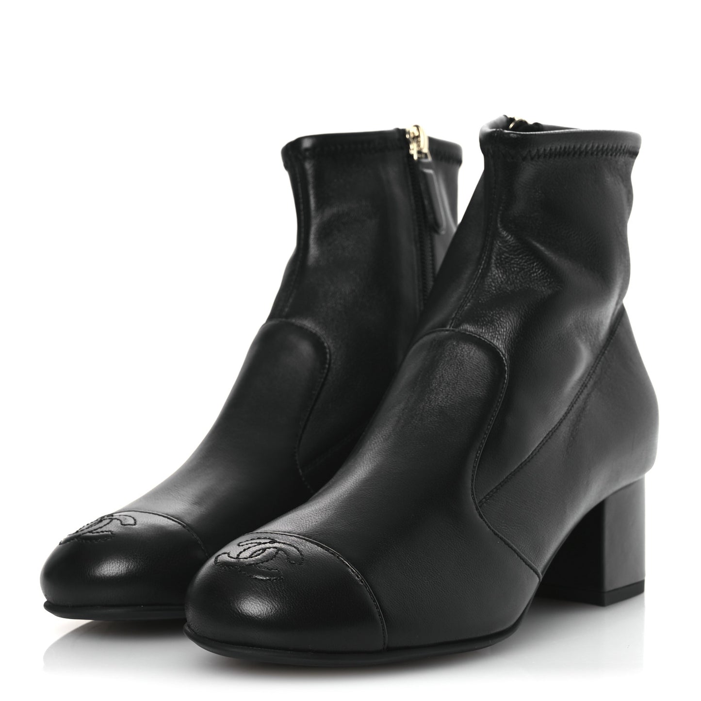Stretch Lambskin Cap Toe CC Short Boots 36.5 Black