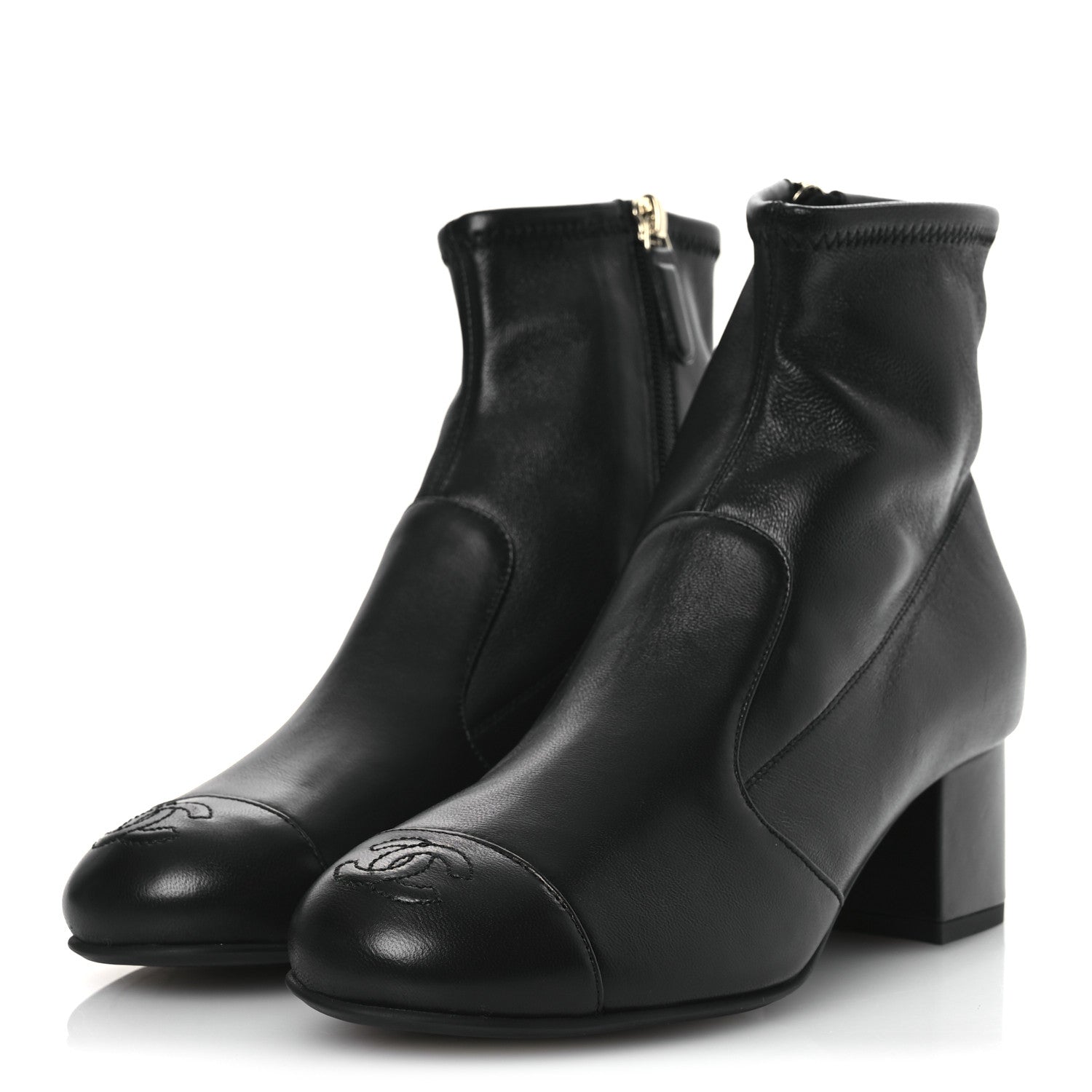 Chanel Stretch Lambskin Cap Toe CC Short Boots 36.5 Black 4 of 11