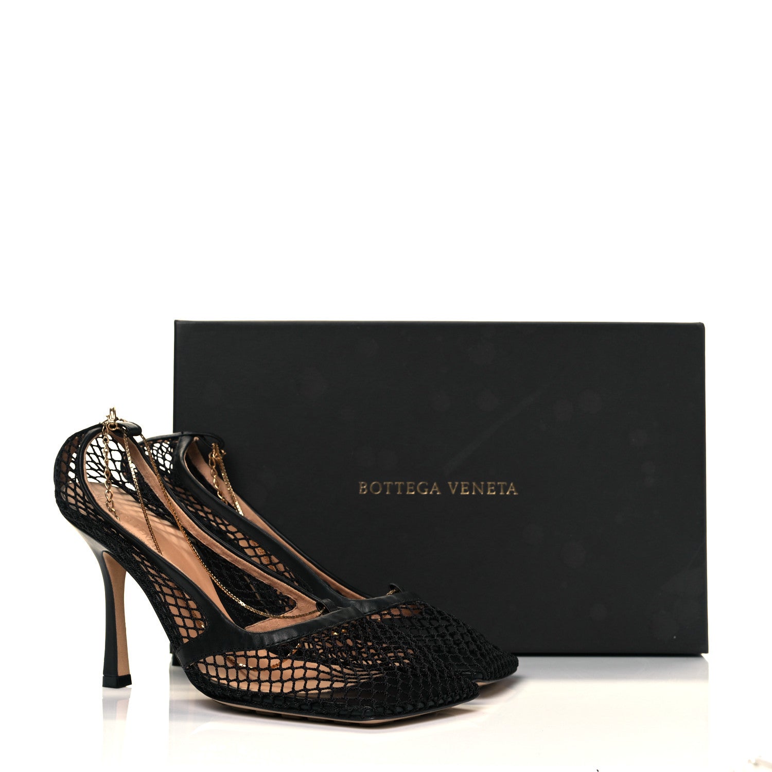 Bottega Veneta Mesh Calfskin Chain Stretch Pumps 38.5 Black 8 of 8