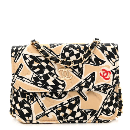 Chanel Canvas Check Flag Printed CC Clutch With Chain Beige Multicolor 1 of 12