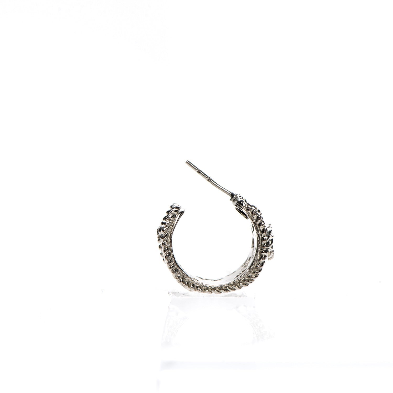 Chanel CC Camellia Hoop Earrings Silver 5 of 8