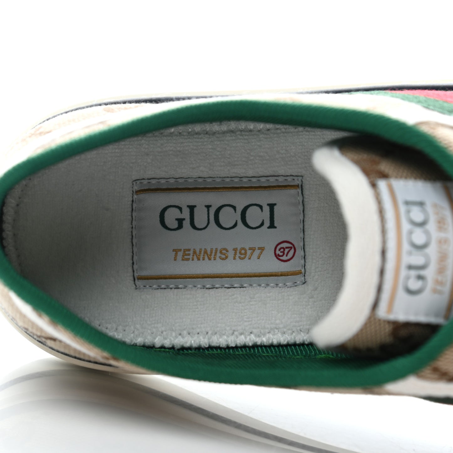 GG Monogram Web Womens 1977 Tennis Sneakers 37 Beige Ebony Mystic White