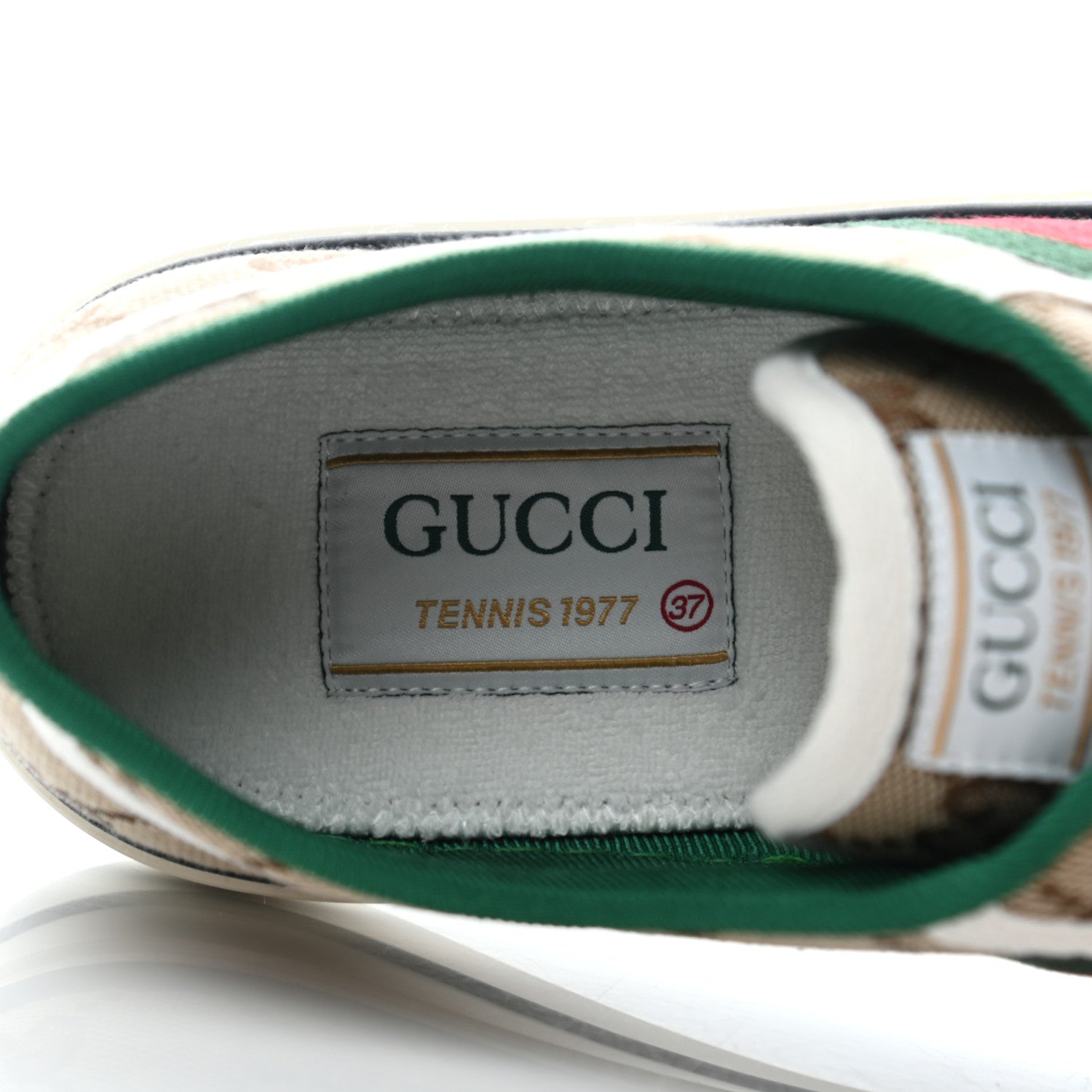 Gucci GG Monogram Web Womens 1977 Tennis Sneakers 37 Beige Ebony Mystic White 7 of 7