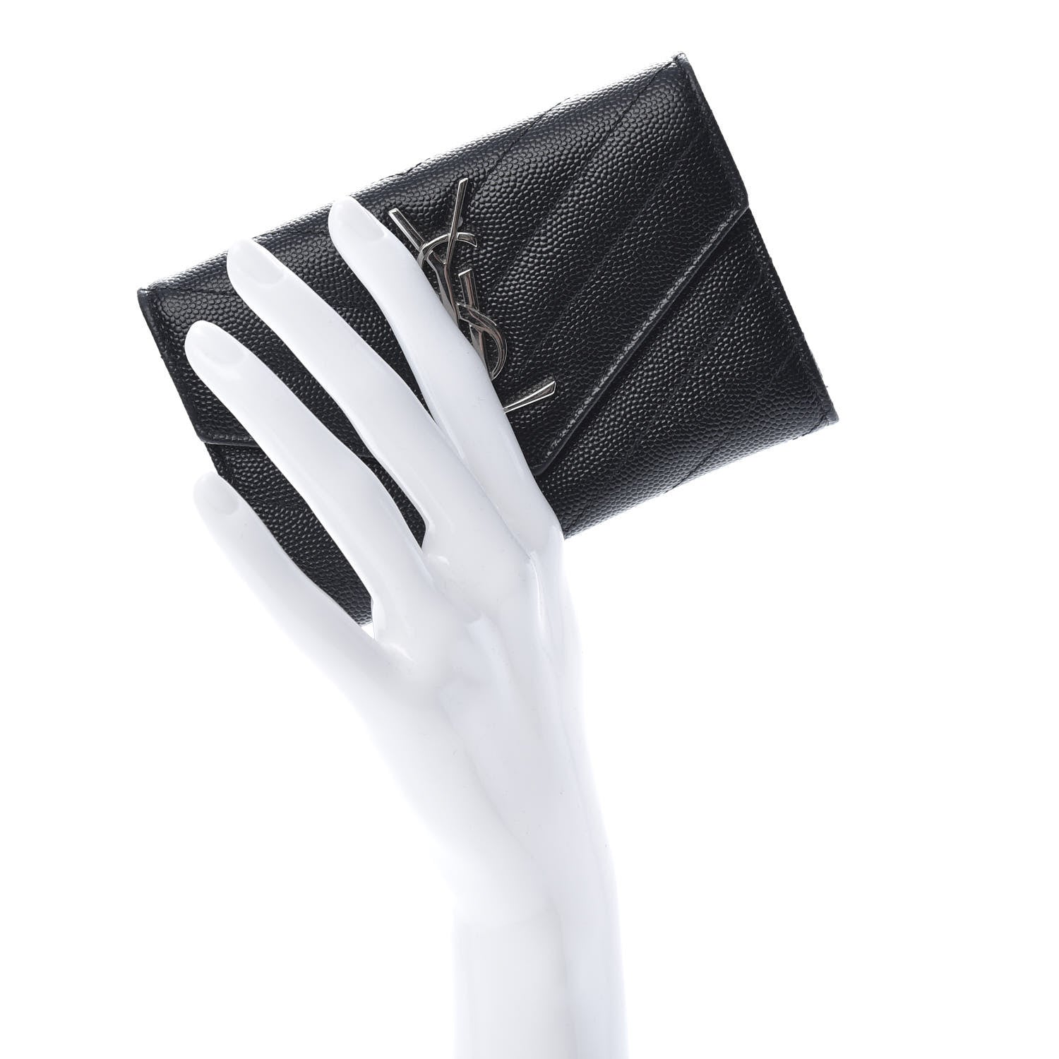 Saint Laurent Grain De Poudre Matelasse Chevron Small Monogram Envelope Wallet Black 2 of 8