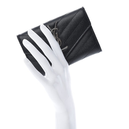Saint Laurent Grain De Poudre Matelasse Chevron Small Monogram Envelope Wallet Black 2 of 8
