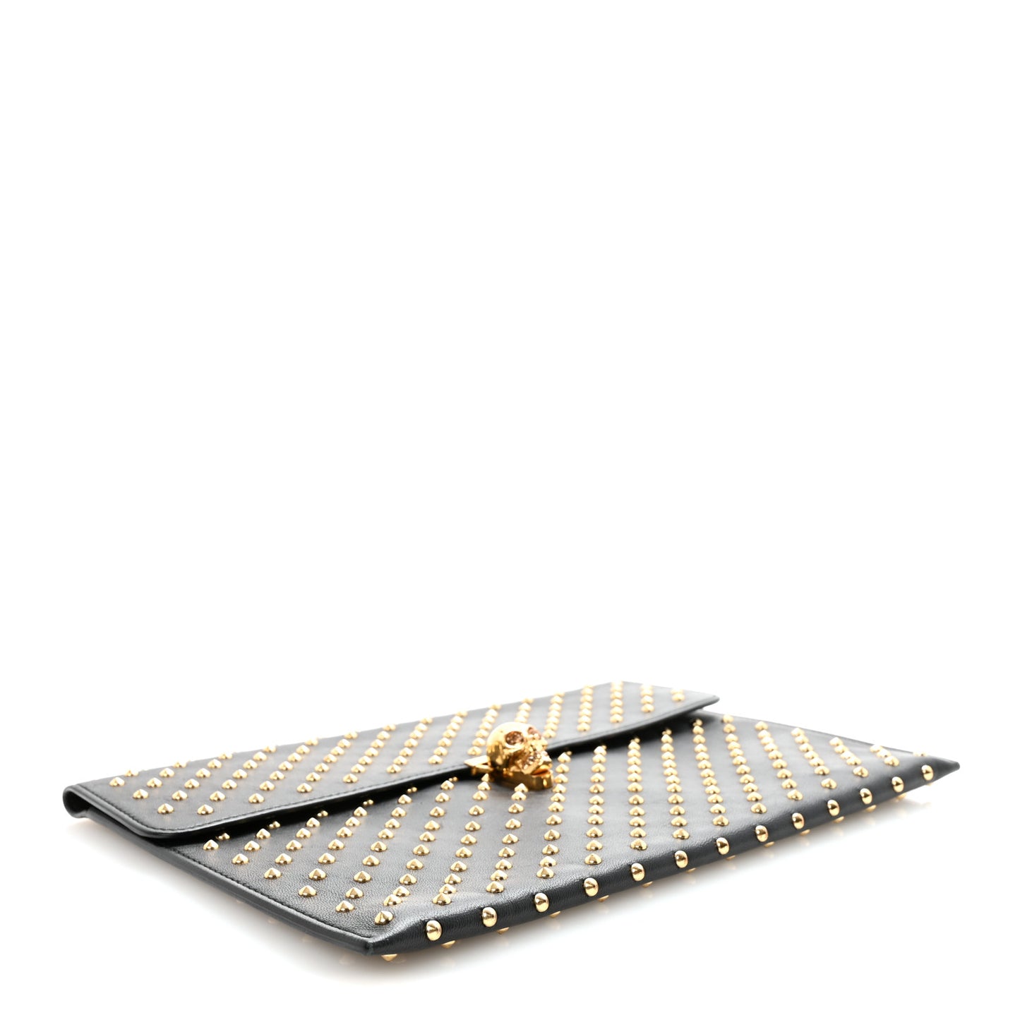 Calfskin Studded Skull Envelope Clutch Black