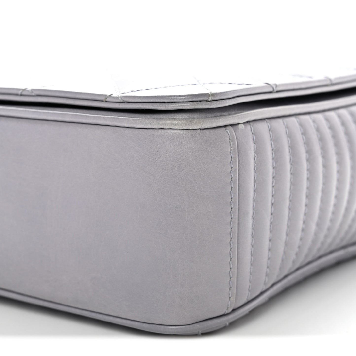 Glazed Calfskin Quilted Medium Coco Boy Flap Light Grey