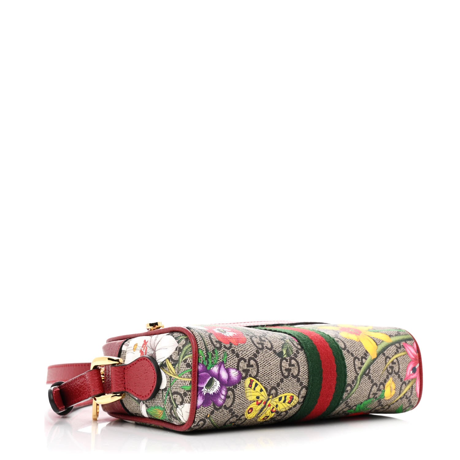 Gucci GG Supreme Monogram Flora Web Mini Ophidia Shoulder Bag Red 4 of 14