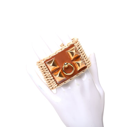 Hermes Wicker Barenia Medor Picnic Cuff Bracelet Fauve 2 of 5