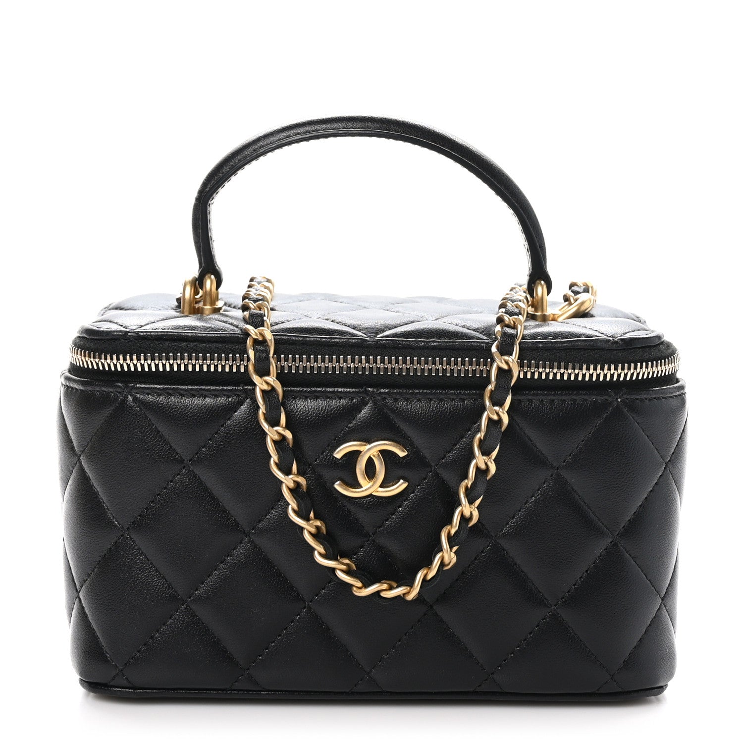Chanel Lambskin Quilted Small Top Handle Vanity Case With Chain Black 1 of 10