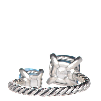 David Yurman Sterling Silver Diamond Hampton Blue Topaz Chatelaine Bypass Ring 54 7 4 of 5