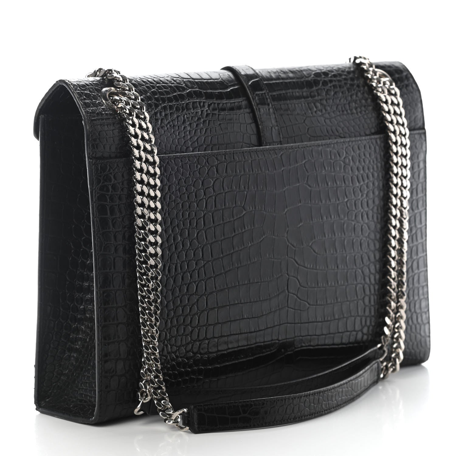 Saint Laurent Calfskin Crocodile Embossed Monogram Large Satchel Black 3 of 9