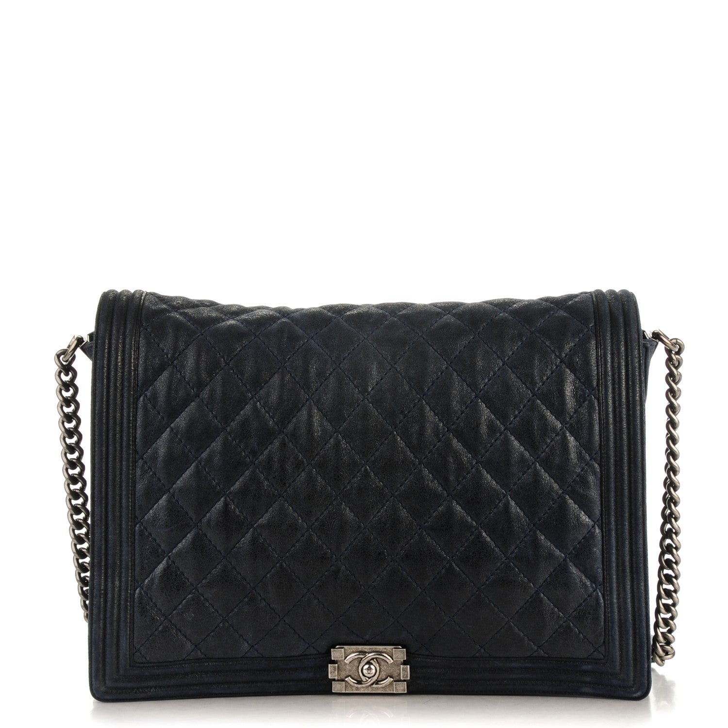 Chanel Goatskin Quilted Large Gentle Boy Flap Navy 1 of 8