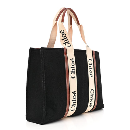 Chloe Felt Calfskin Large Woody Ribbon Tote Black 2 of 13