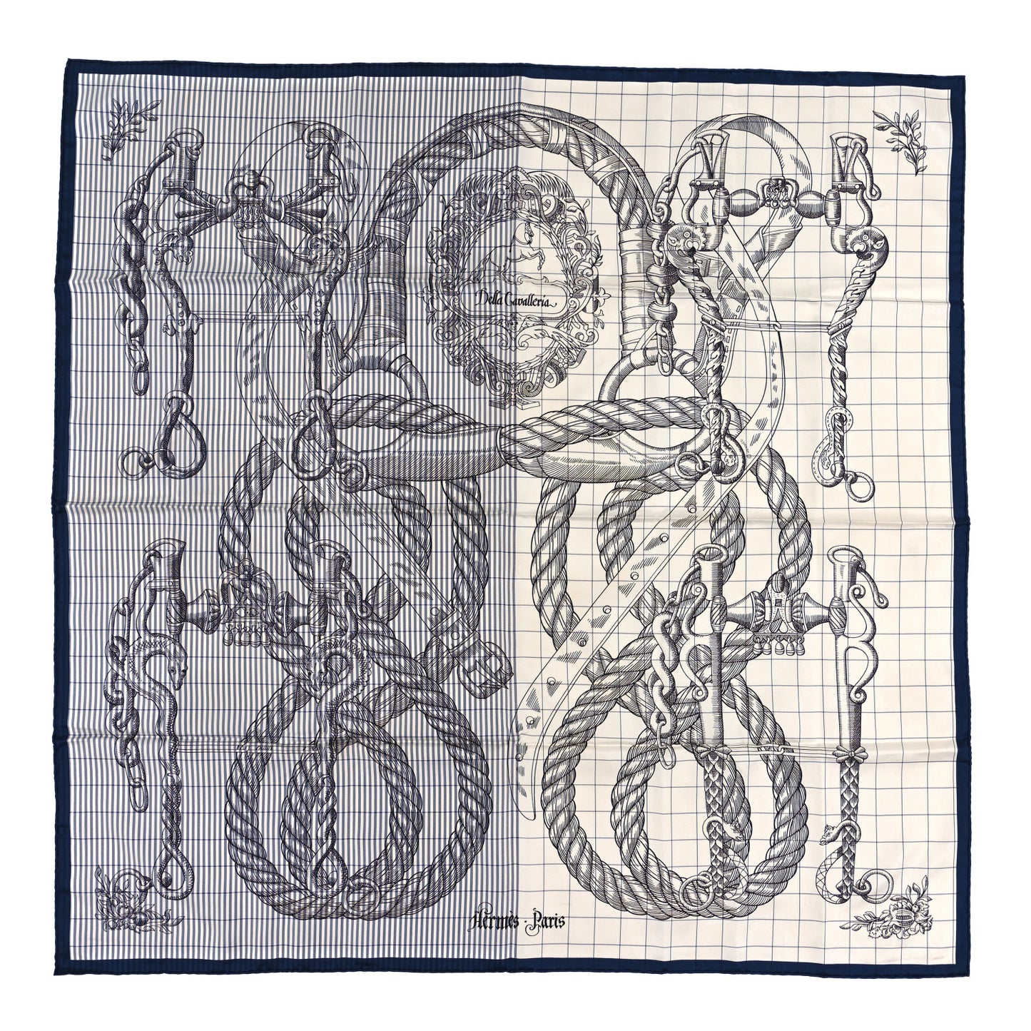Silk Della Cavalleria Finesse Scarf 90 Marine White