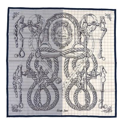 Hermes Silk Della Cavalleria Finesse Scarf 90 Marine White 1 of 3