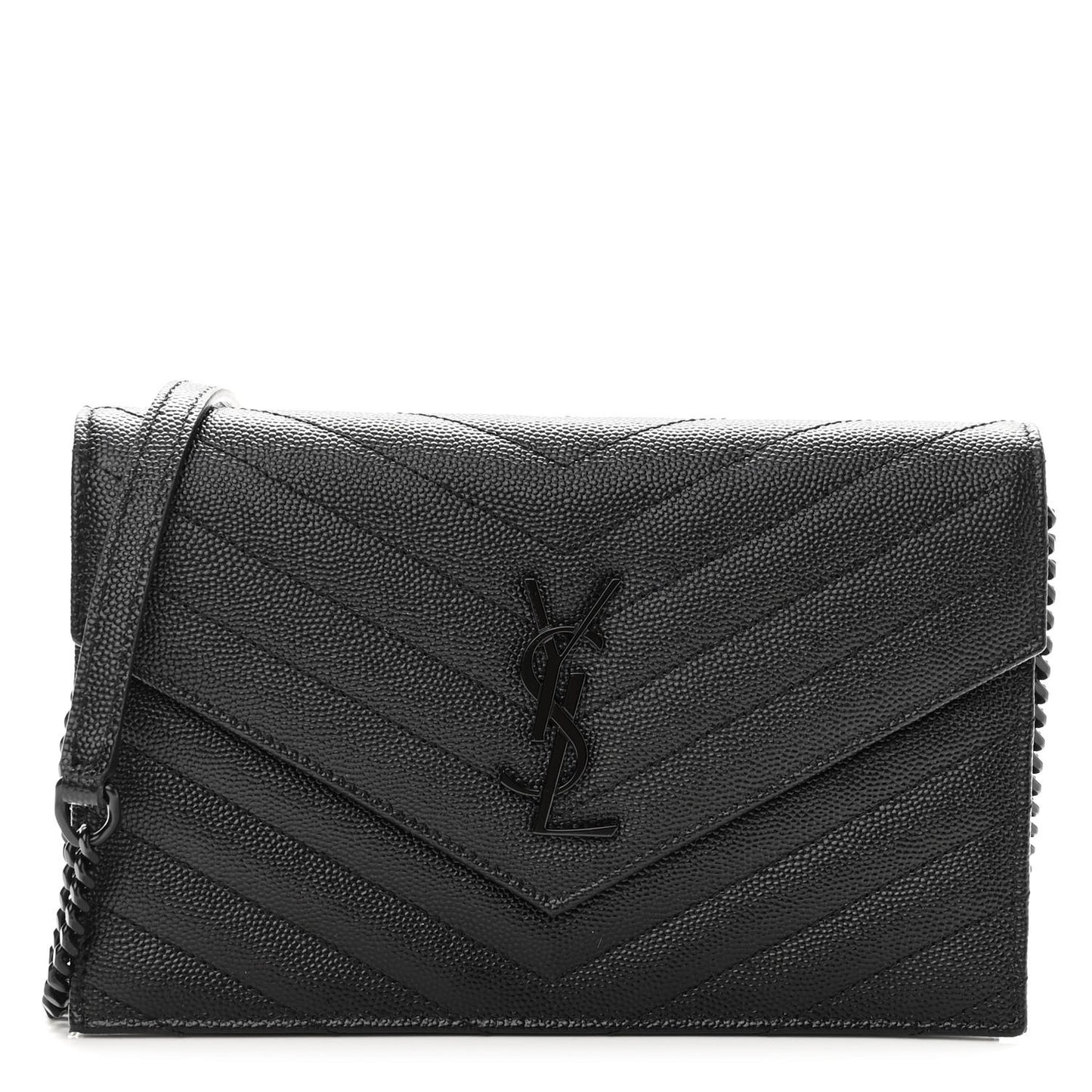 Grain De Poudre Matelasse Chevron Monogram Monochrome Envelope Chain Wallet Black