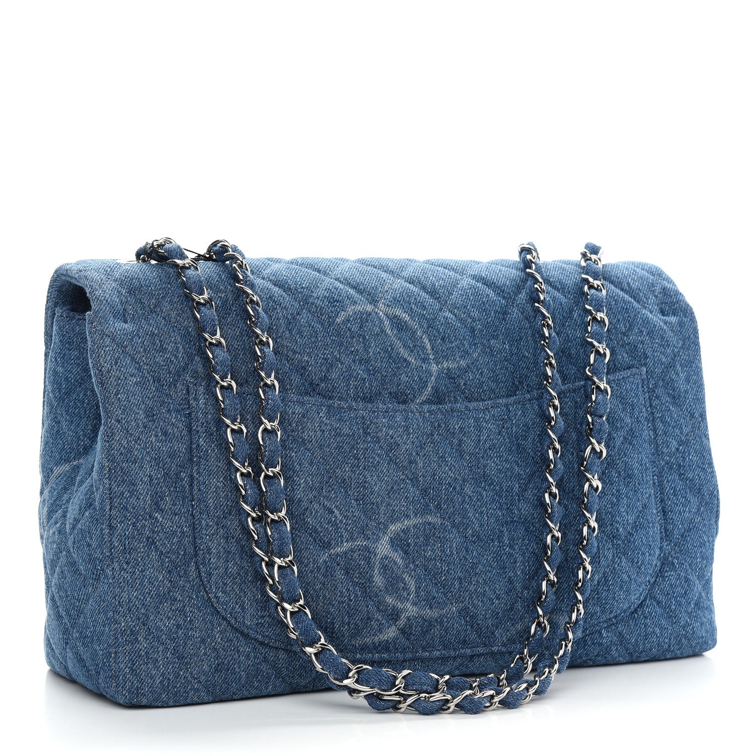 Chanel Denim Quilted CC Print Jumbo Single Flap Blue 3 of 9