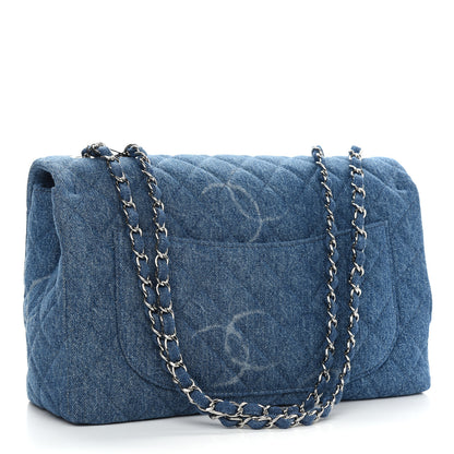 Chanel Denim Quilted CC Print Jumbo Single Flap Blue 3 of 9