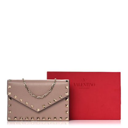 Valentino Garavani Pebbled Calfskin Rockstud Envelope Wallet on Chain Poudre 11 of 11