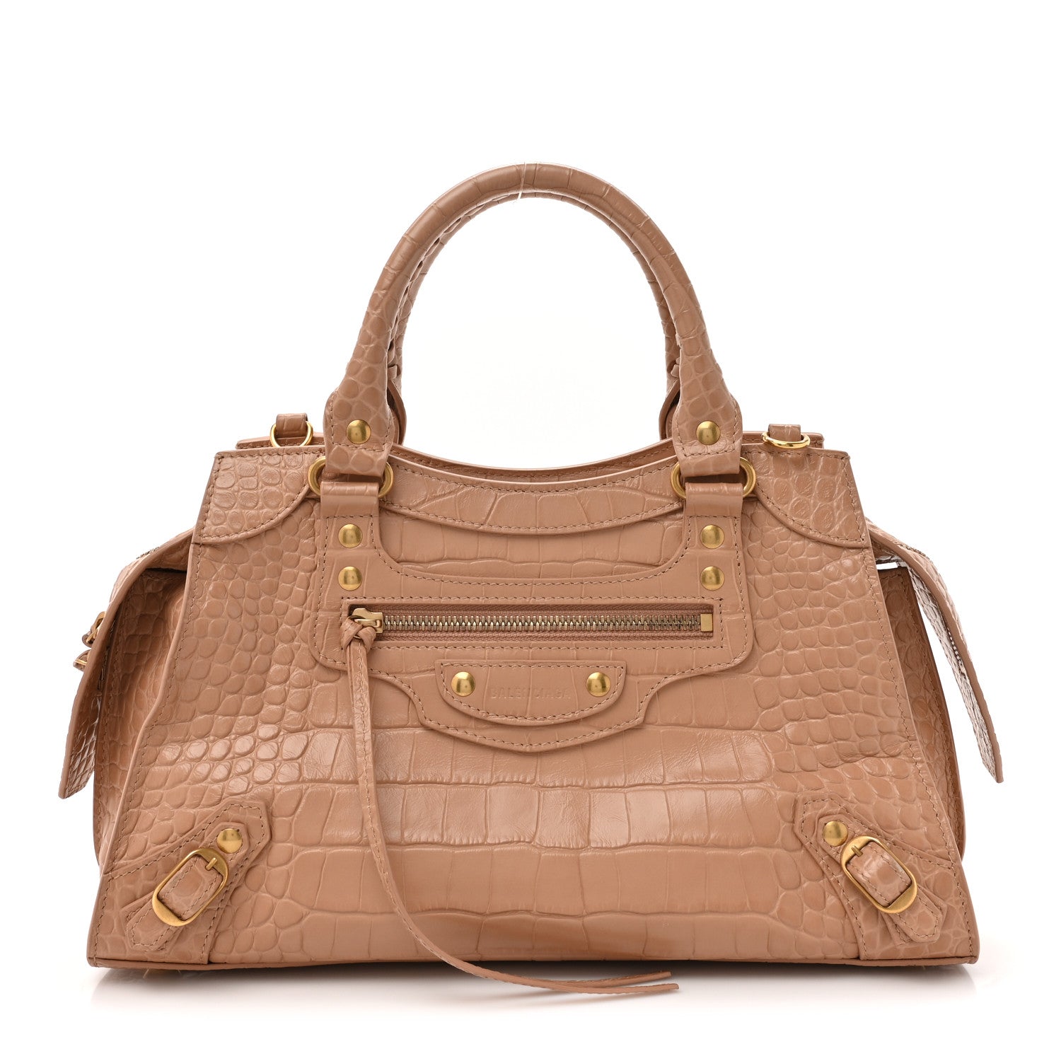 Balenciaga Extra Supple Calfskin Crocodile Embossed Neo Classic Gold Hardware S City  Nude Beige 1 of 14