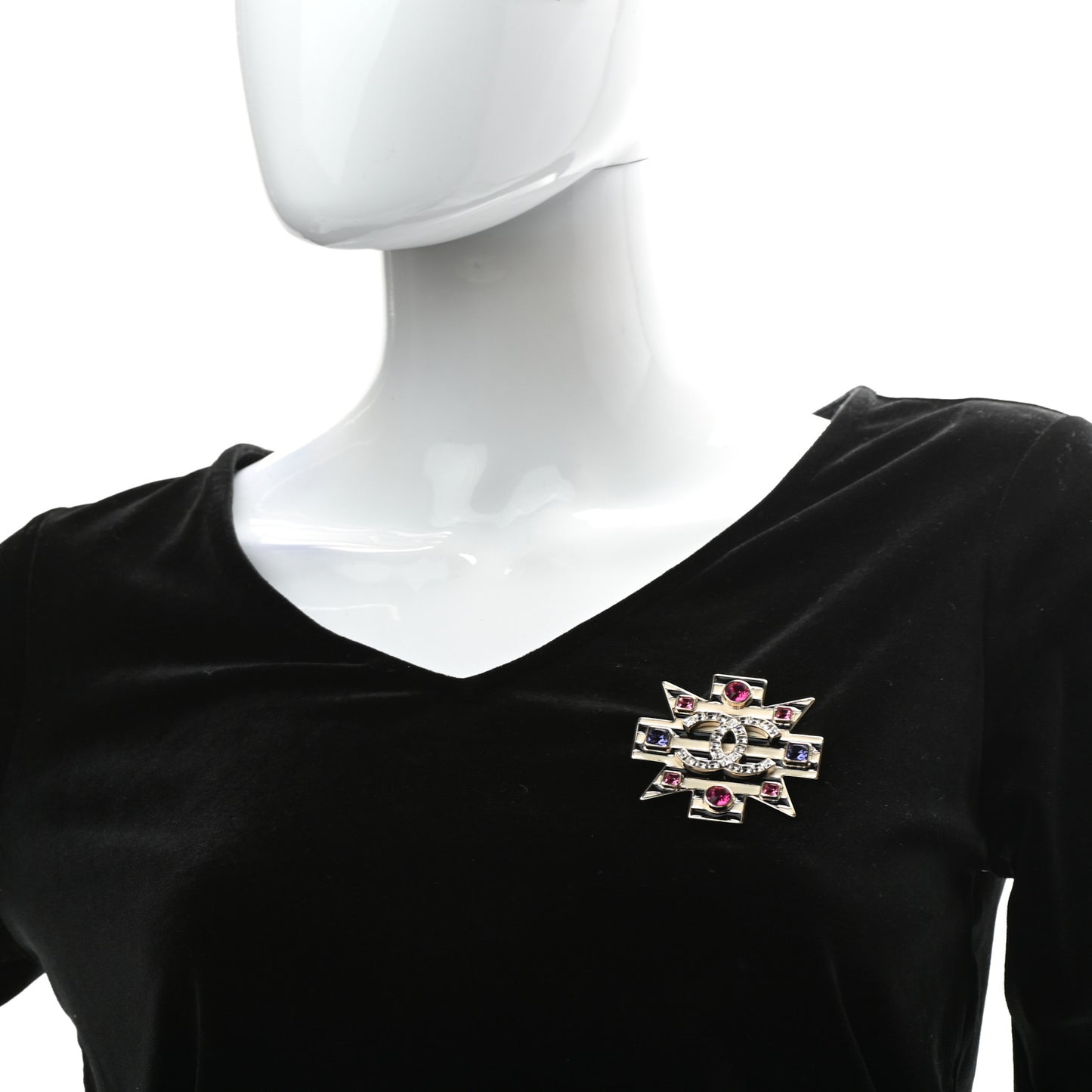 Crystal Enamel Stripe CC Brooch Black Gold
