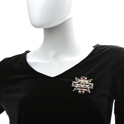 Chanel Crystal Enamel Stripe CC Brooch Black Gold 2 of 4