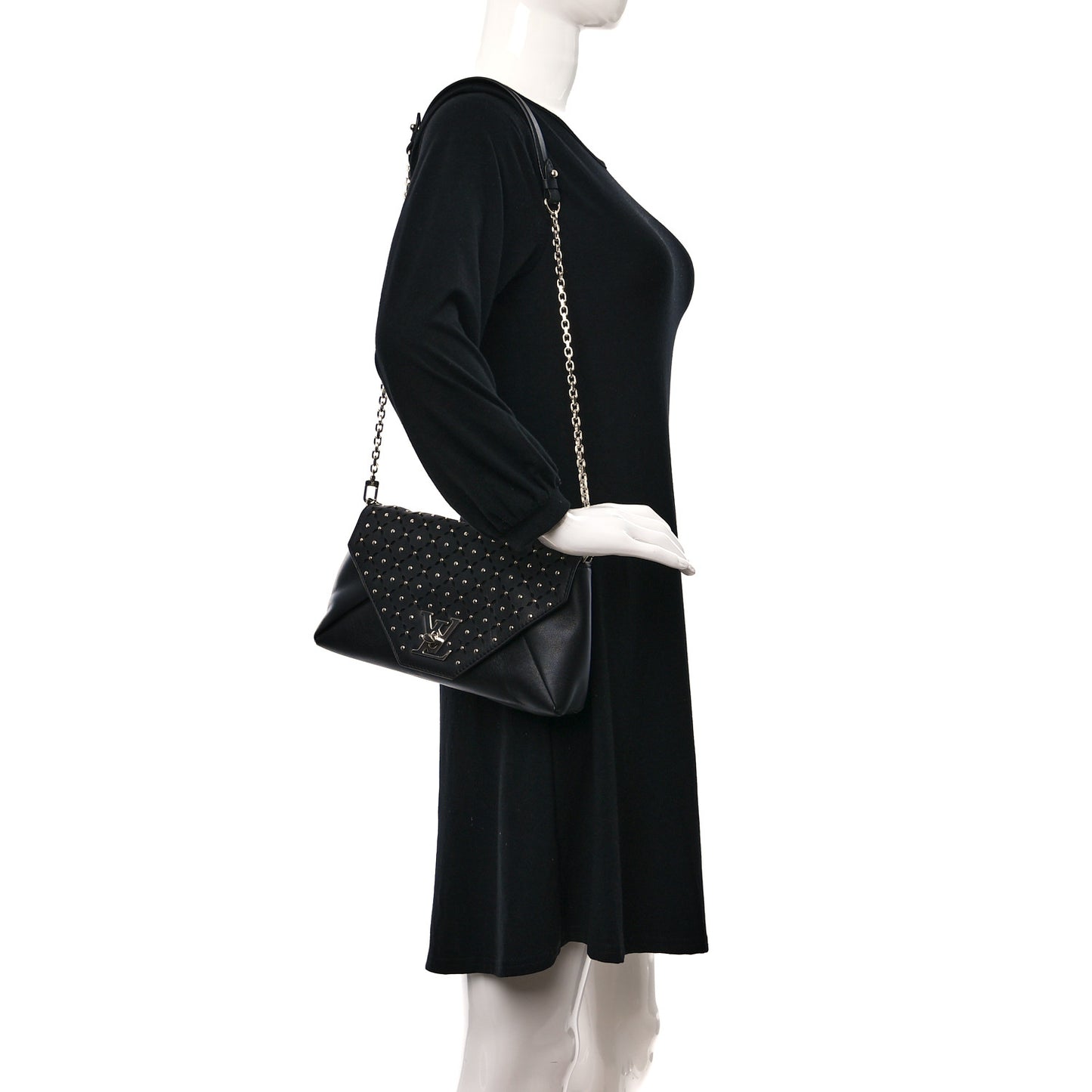 Calfskin Perforated Studded Love Note Black