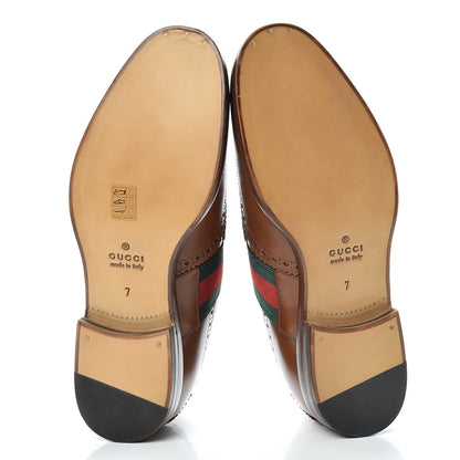 Gucci Calfskin Web Bee Embroidered Mens Lace Up Brogue Wingtip Derby Shoes 7 Cuir 5 of 8