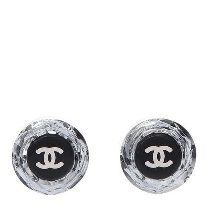 Chanel Resin Crystal CC Earrings Black Silver 1 of 5