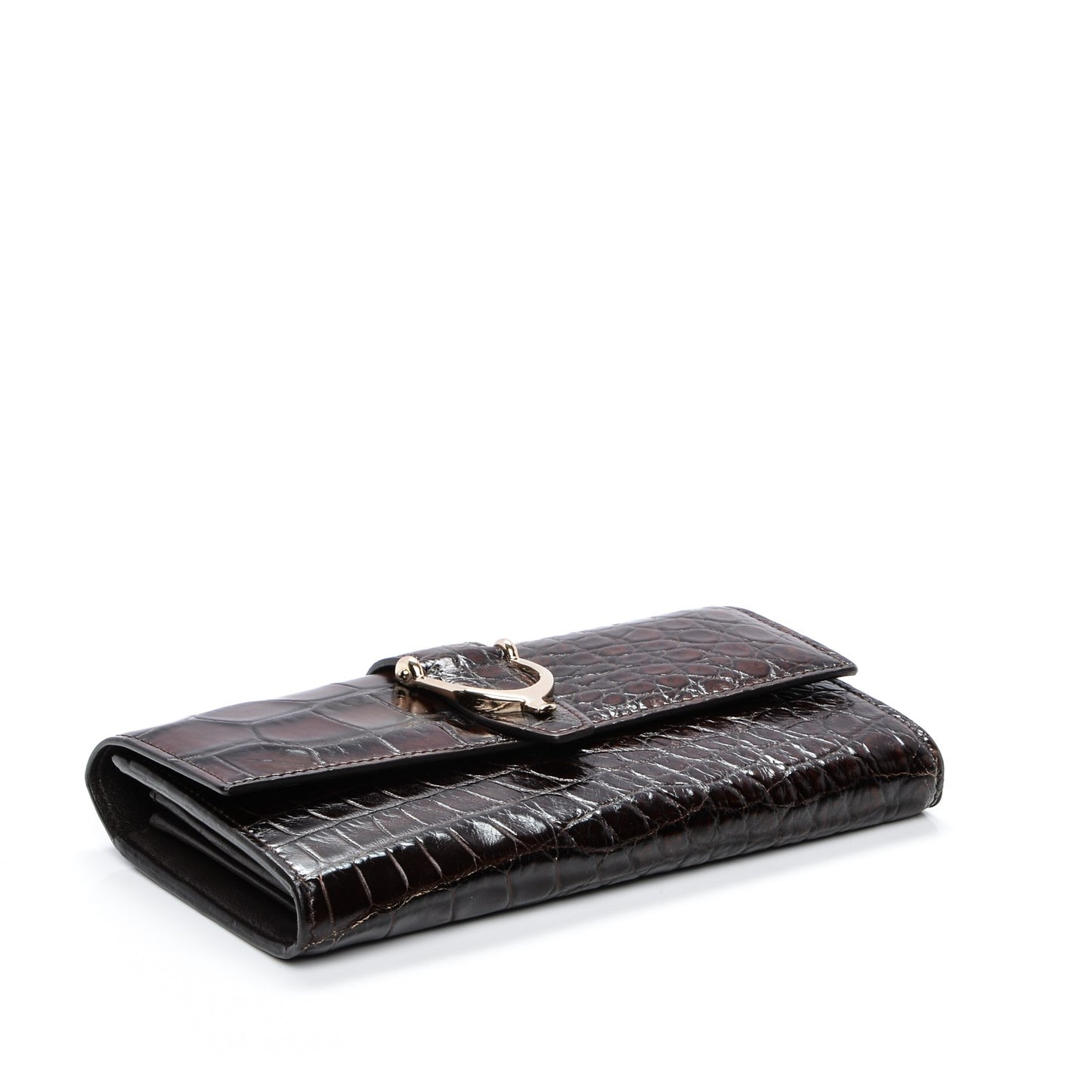 Crocodile Stirrup Continental Wallet Brown