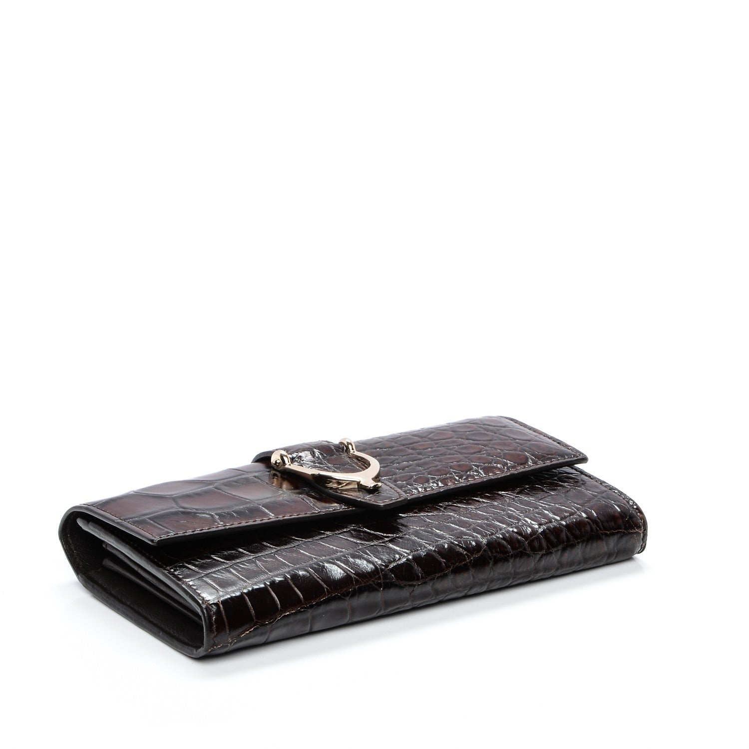 Gucci Crocodile Stirrup Continental Wallet Brown 4 of 9
