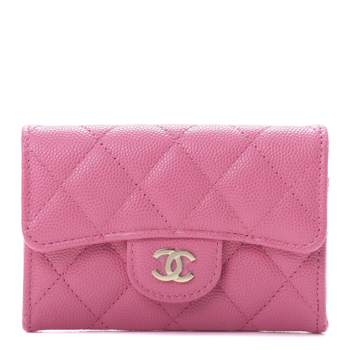 Caviar Quilted Flap Card Holder Wallet Pink