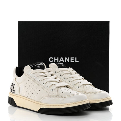 Chanel Calfskin Womens Logo Sneakers 39.5 White Black 10 of 10