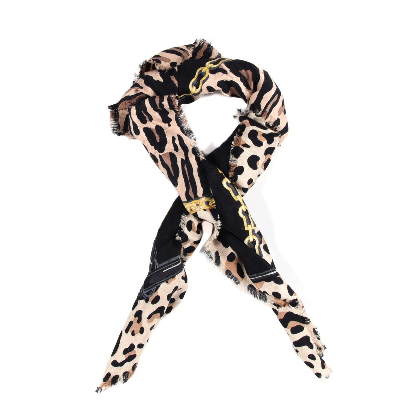 Silk Wool Leopard Monogram Scarf