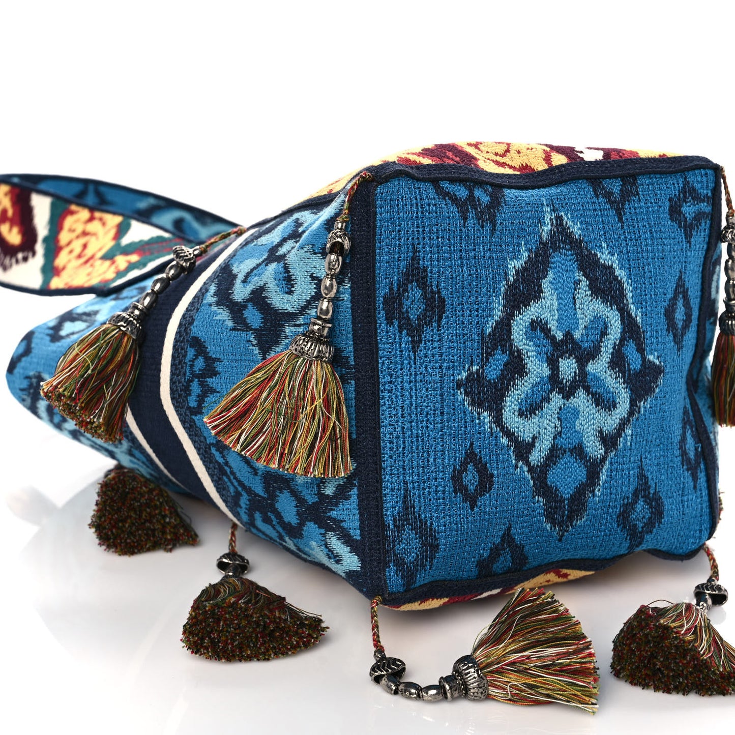 Canvas Embroidered Paisley D-Bubble Bucket Bag Blue Multicolor