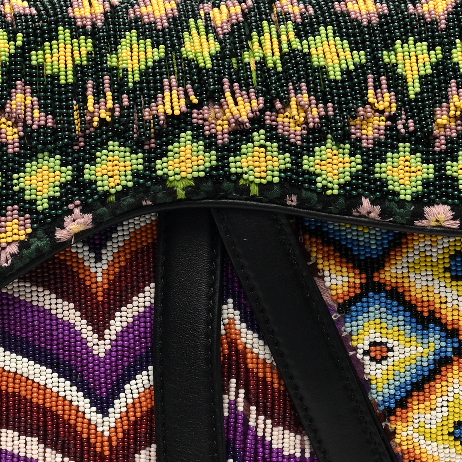 Christian Dior Embroidered Fringe Beaded Medium Saddle Bag Green Multicolor 8 of 10