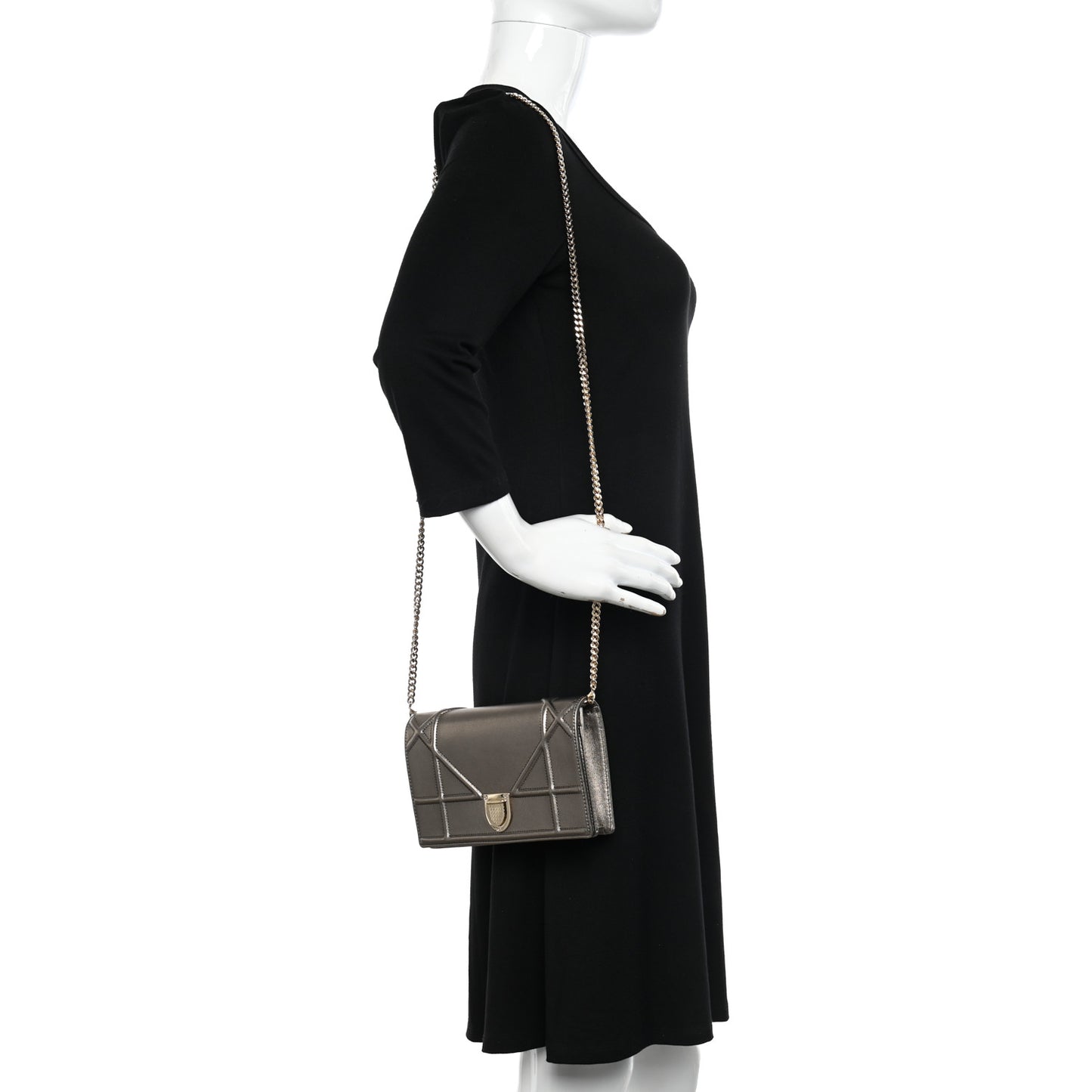 Metallic Calfskin Diorama Wallet on Chain Pouch Black Gold