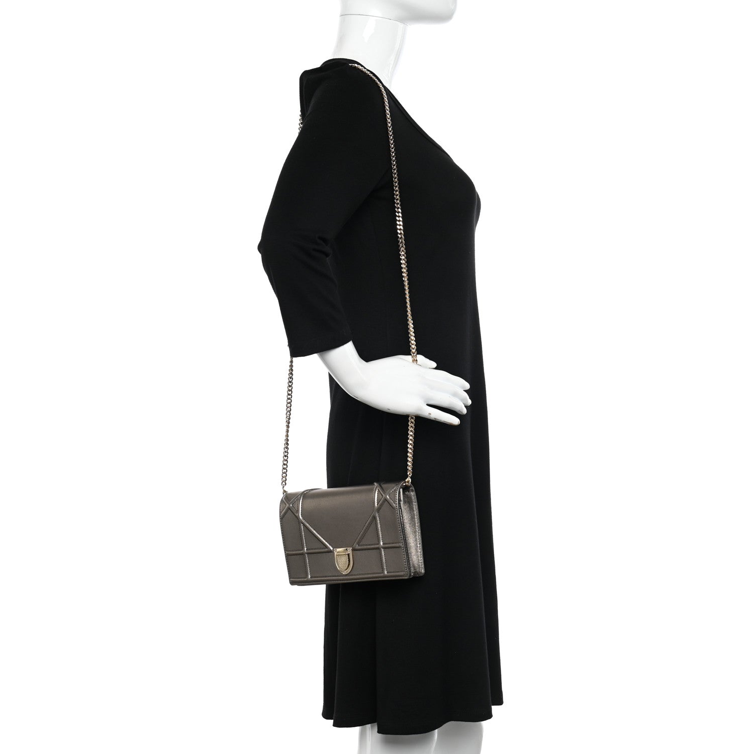 Christian Dior Metallic Calfskin Diorama Wallet on Chain Pouch Black Gold 2 of 9