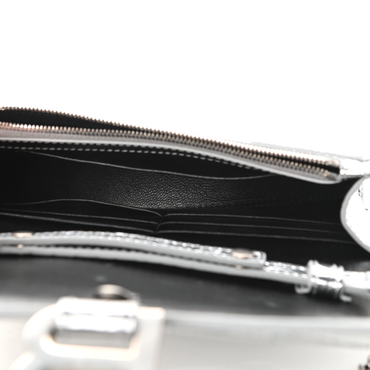 Metallic Calfskin Crocodile Embossed Hourglass Chain Bag Silver