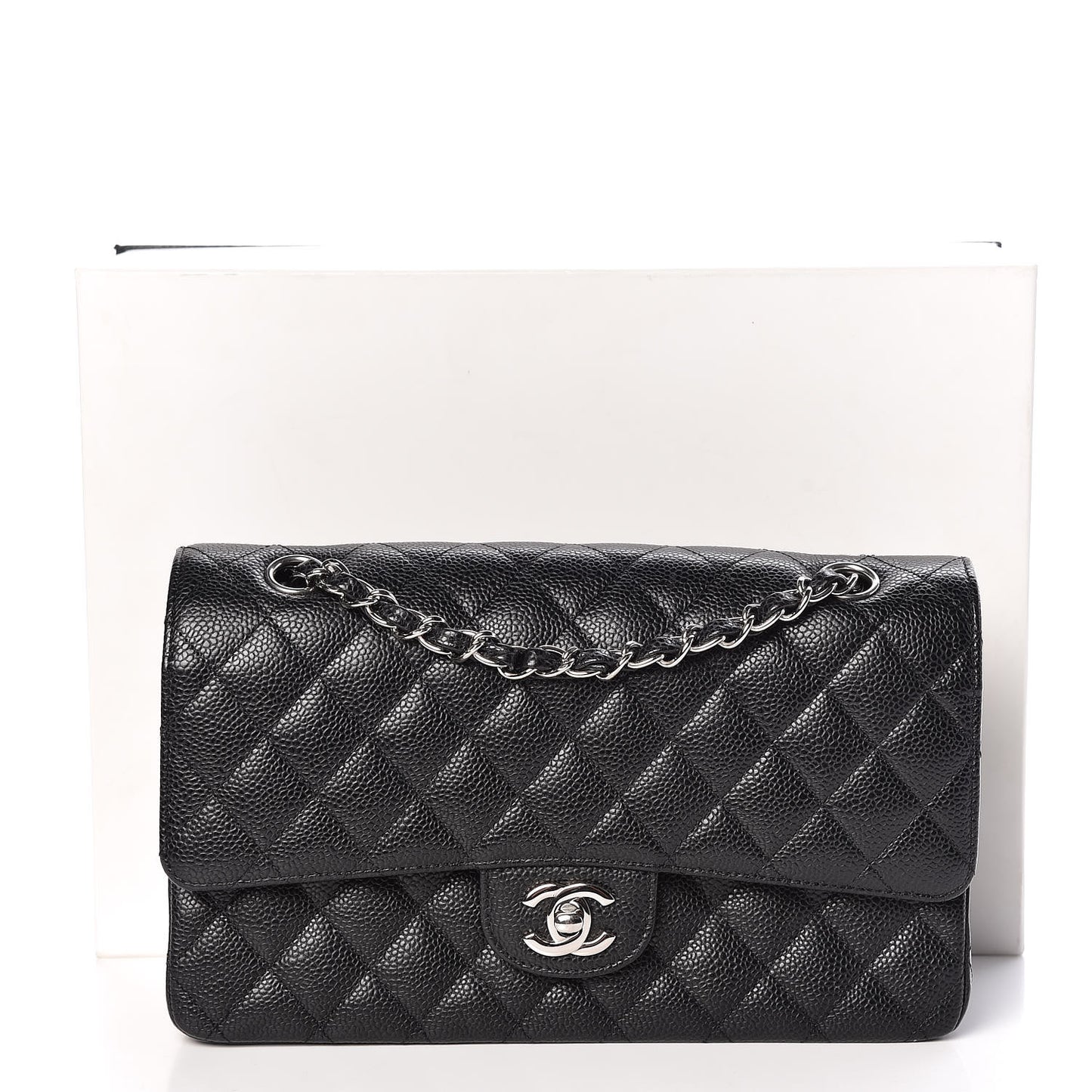 Caviar Quilted Medium Double Flap Black