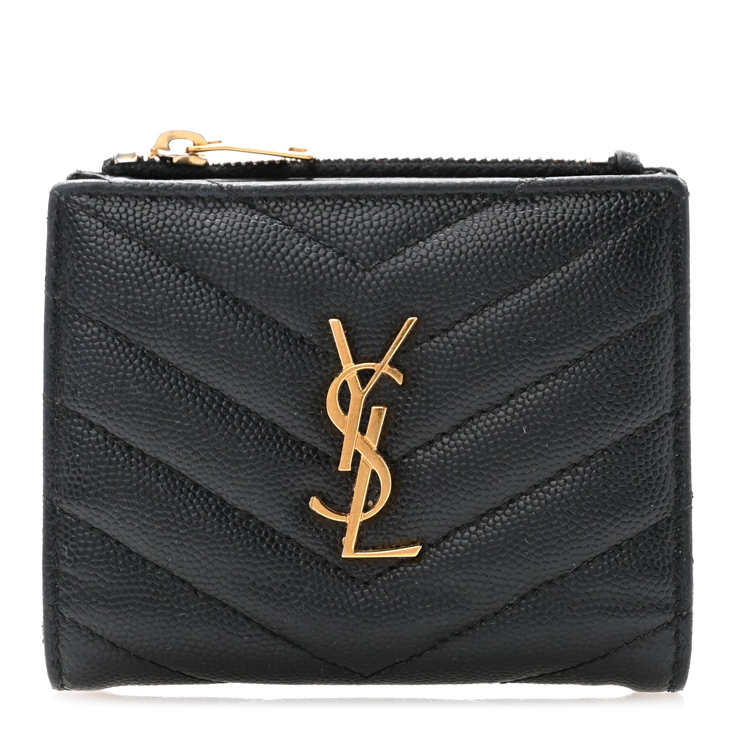 Grain De Poudre Matelasse Chevron Monogram Zipped Two-Part Wallet Black