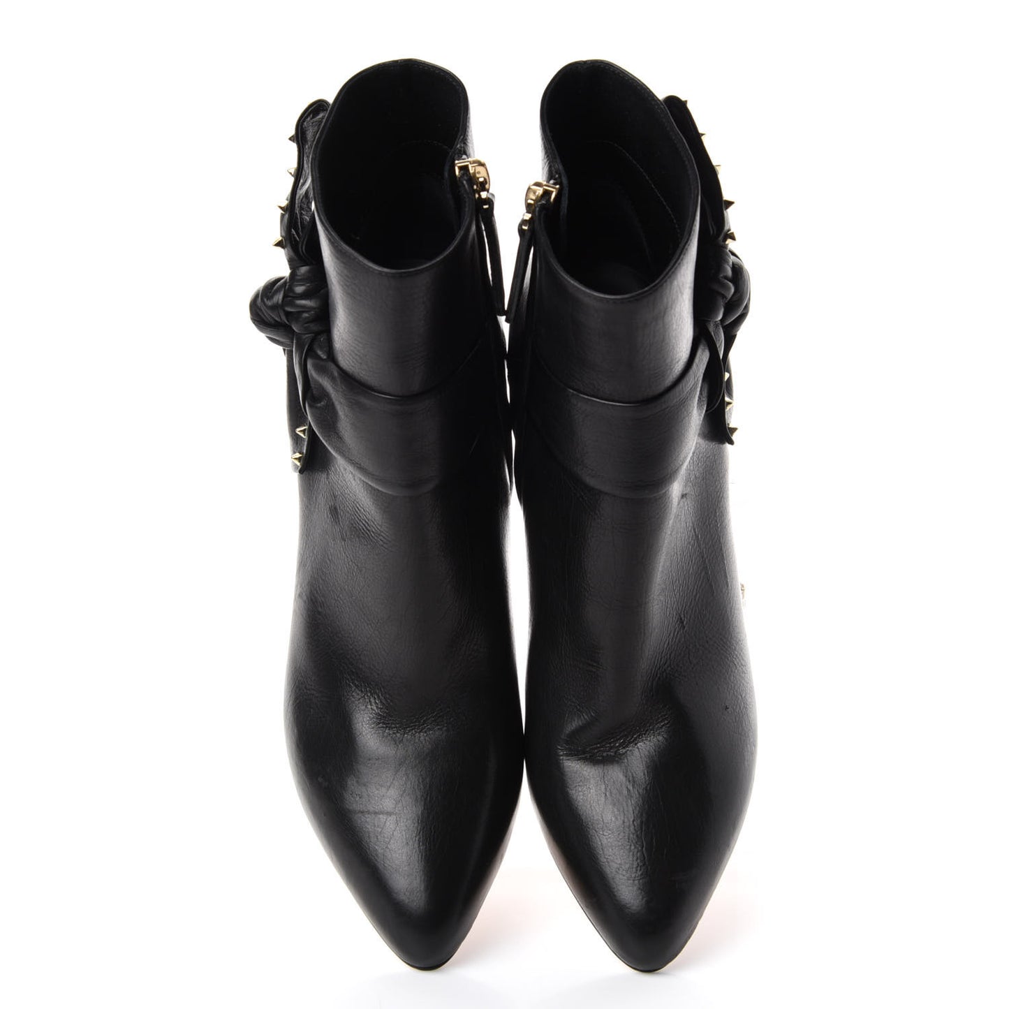 Calfskin Rockstud Bow Embellished Ankle Booties 37.5 Black