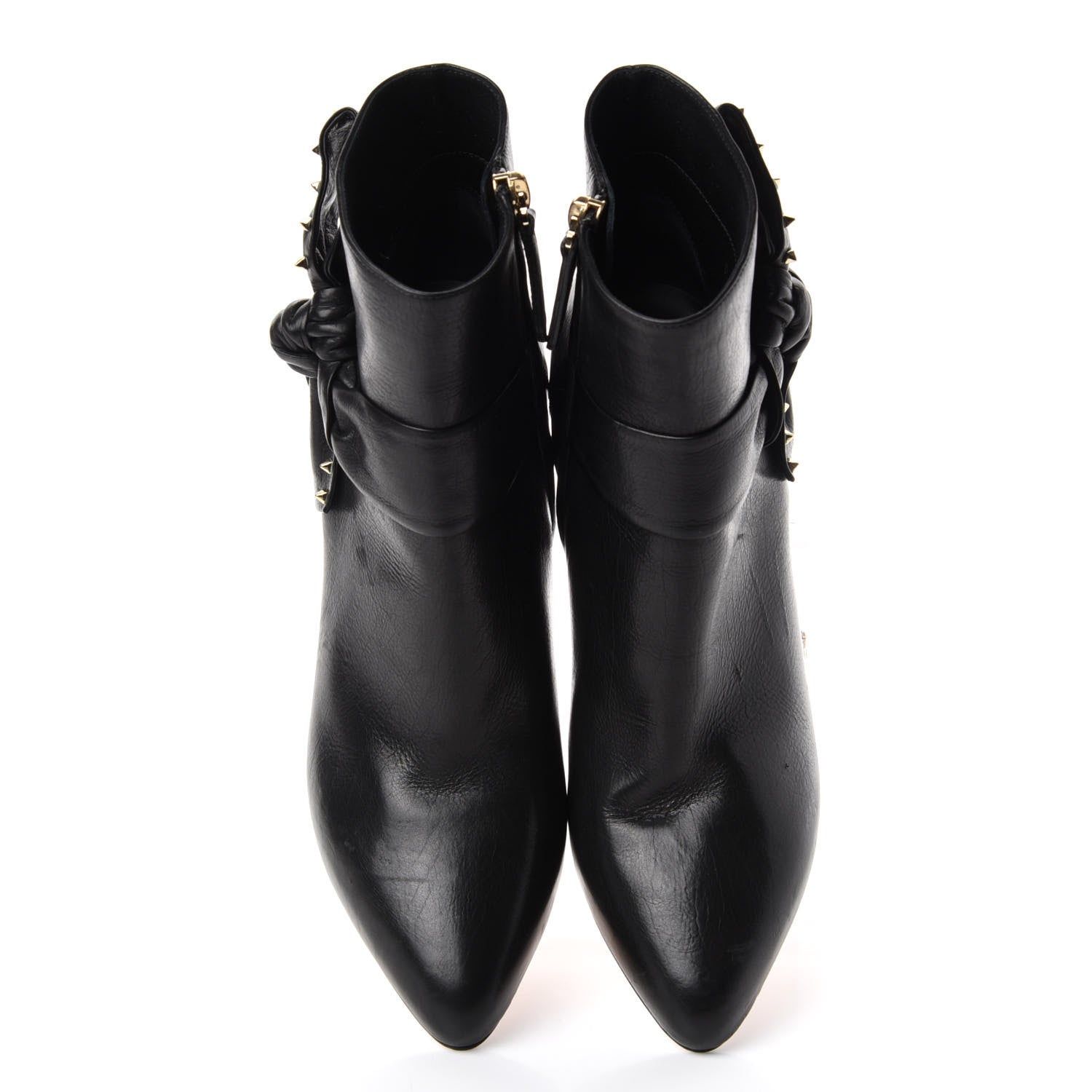 Valentino Garavani Calfskin Rockstud Bow Embellished Ankle Booties 37.5 Black 5 of 10