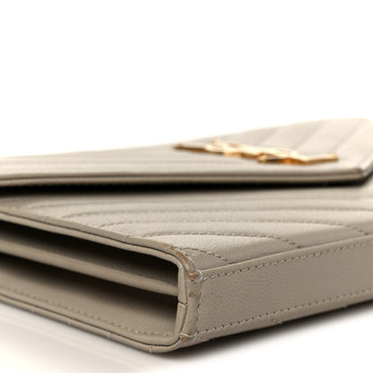 Saint Laurent Grain De Poudre Matelasse Chevron Monogram Chain Wallet Sea Salt 8 of 9