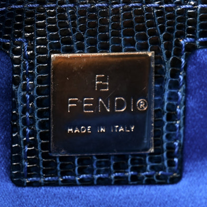 Fendi Rabbit Fur Lizard Baguette Brown Blue 5 of 12
